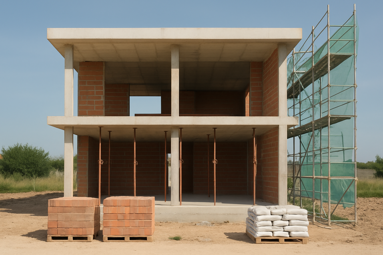 Estructura de vivienda unifamiliar de obra nueva en fase de cerramiento